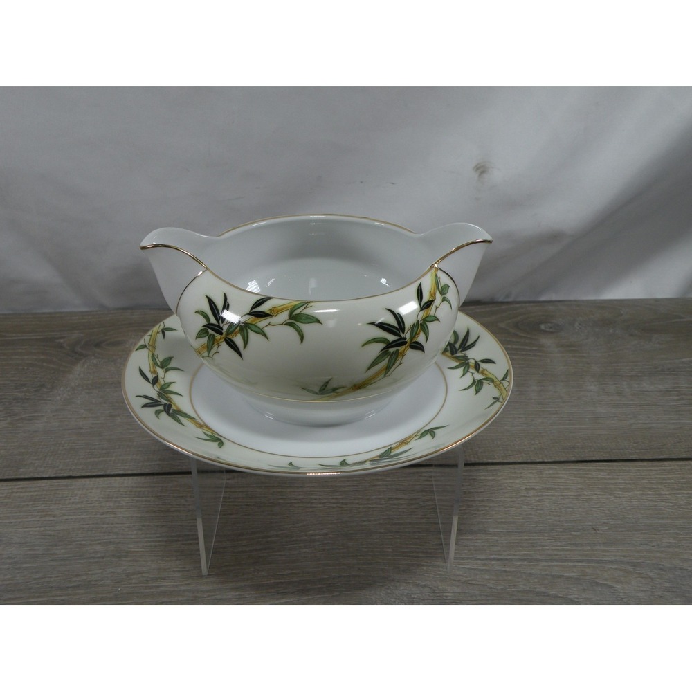 Kent China Ballhaus Gravy Boat & Underplate Bamboo Pattern Gold Trim